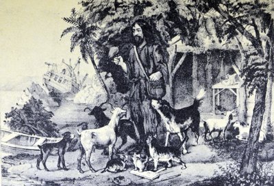 Robinson Crusoe and His Pets by N. and Ives, J.M. Currier